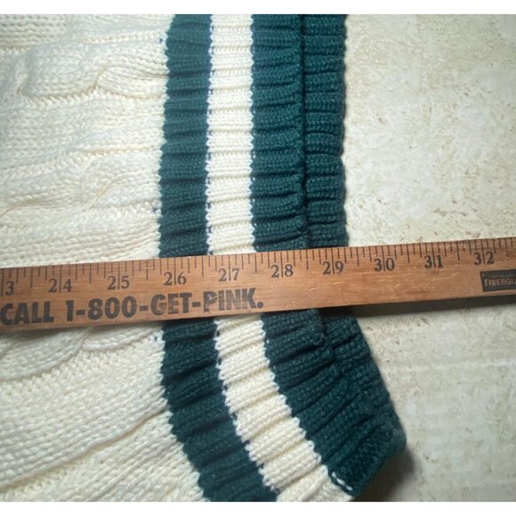 Vtg Campus Cable Knit Sweater White Green & Red Striped V-Neck Pullover Preppy - Picture 6 of 6